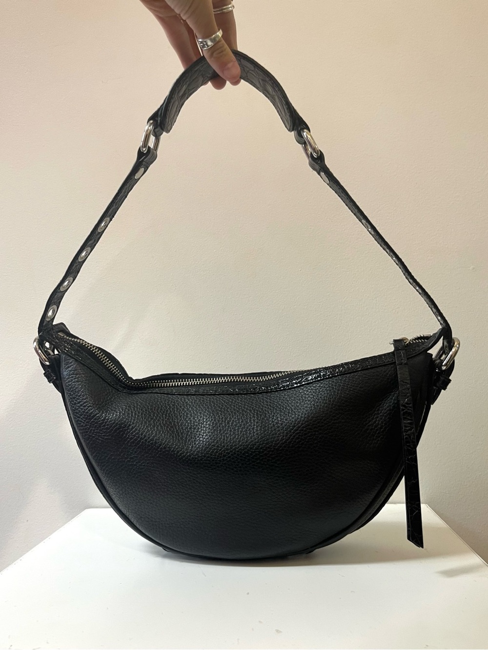 BY FAR Gib Leather Shoulder Bag in Black